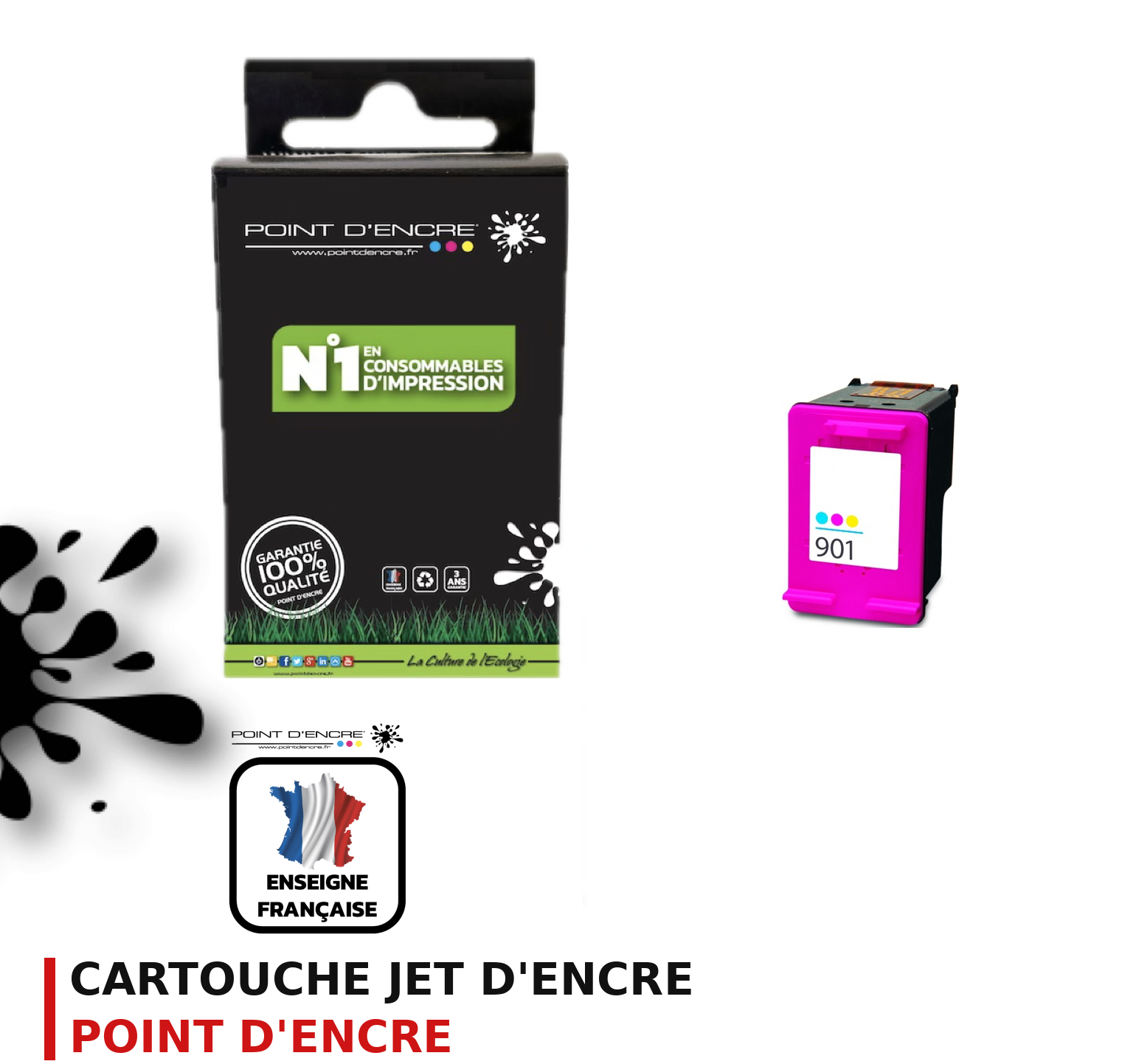 Cartouche d'encre POINT D'ENCRE Hp 901XL — COULEUR