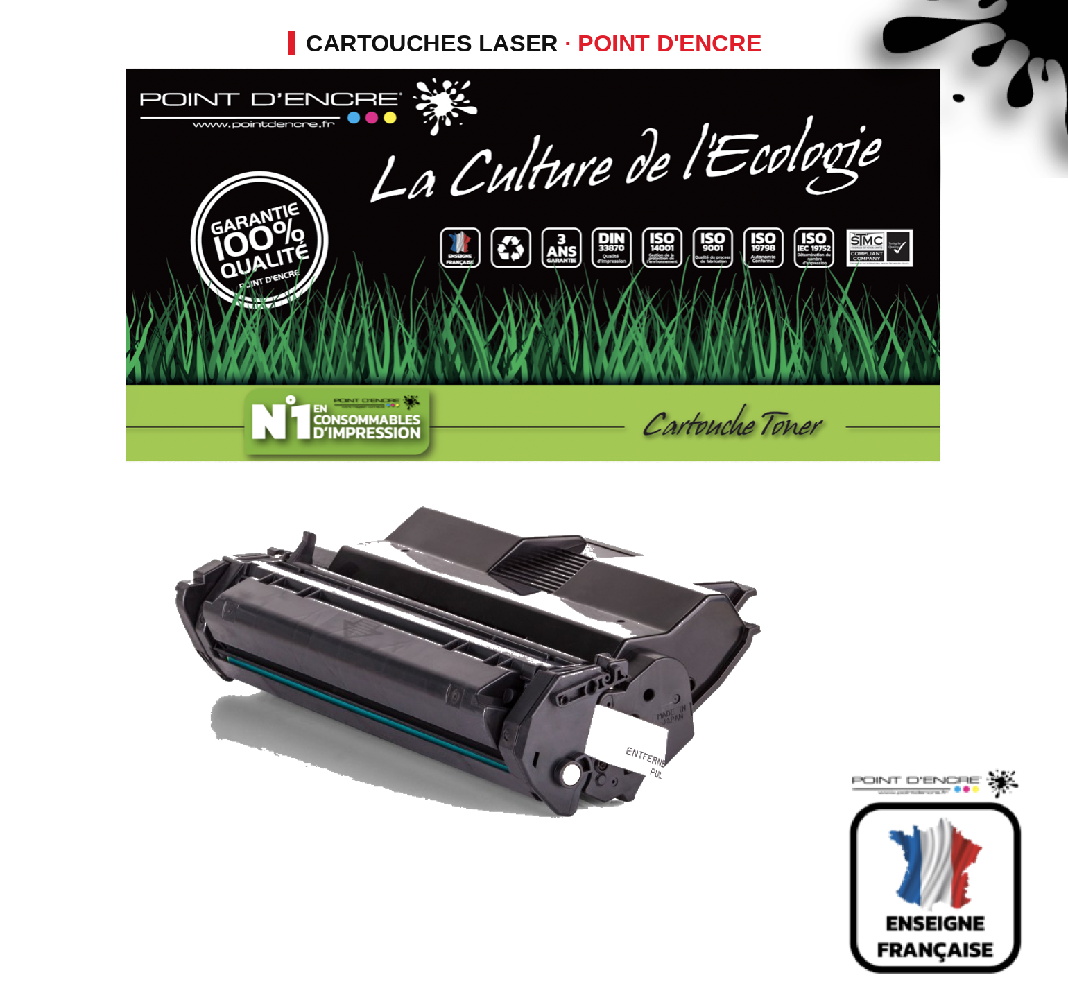 Cartouche laser POINT D'ENCRE Hp 15X — NOIR