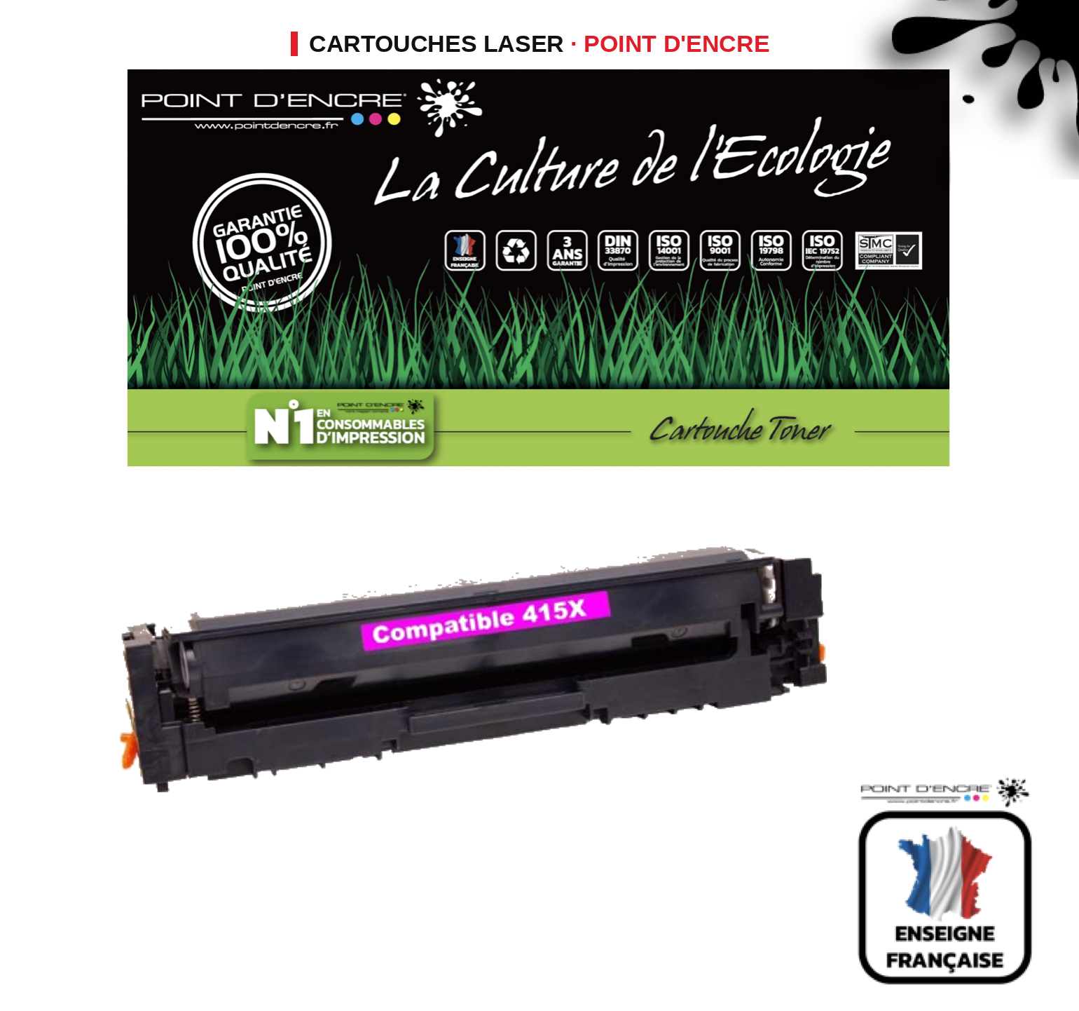 Cartouche laser POINT D'ENCRE Hp 415X — MAGENTA