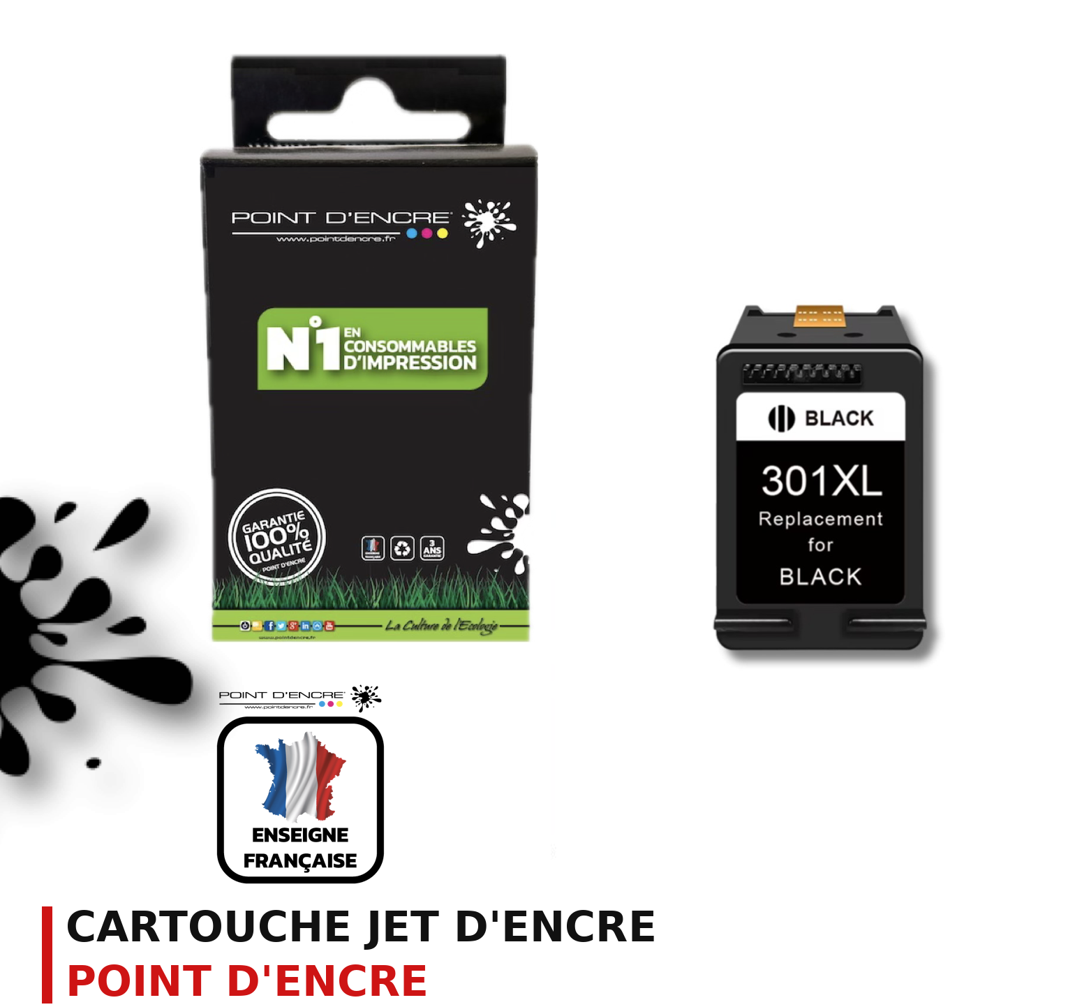 Cartouche d'encre POINT D'ENCRE Hp 301 — NOIR