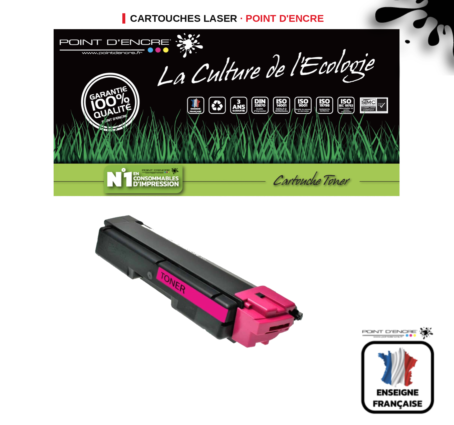 Cartouche laser POINT D'ENCRE Kyocera TK580M — MAGENTA