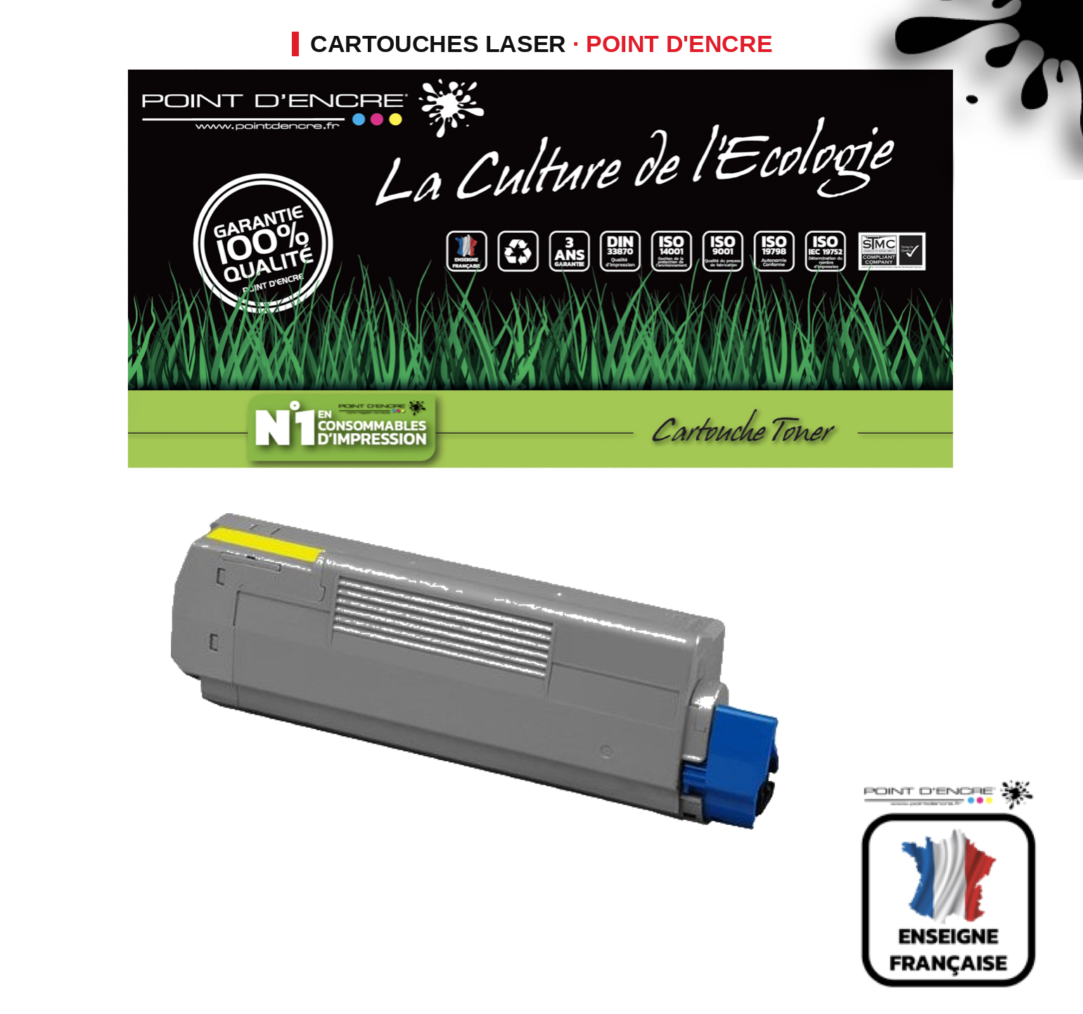 Cartouche laser POINT D'ENCRE Oki C5600 — JAUNE