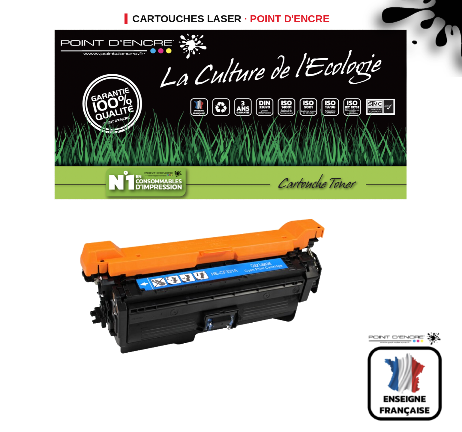 Cartouche laser POINT D'ENCRE Hp 654A — CYAN