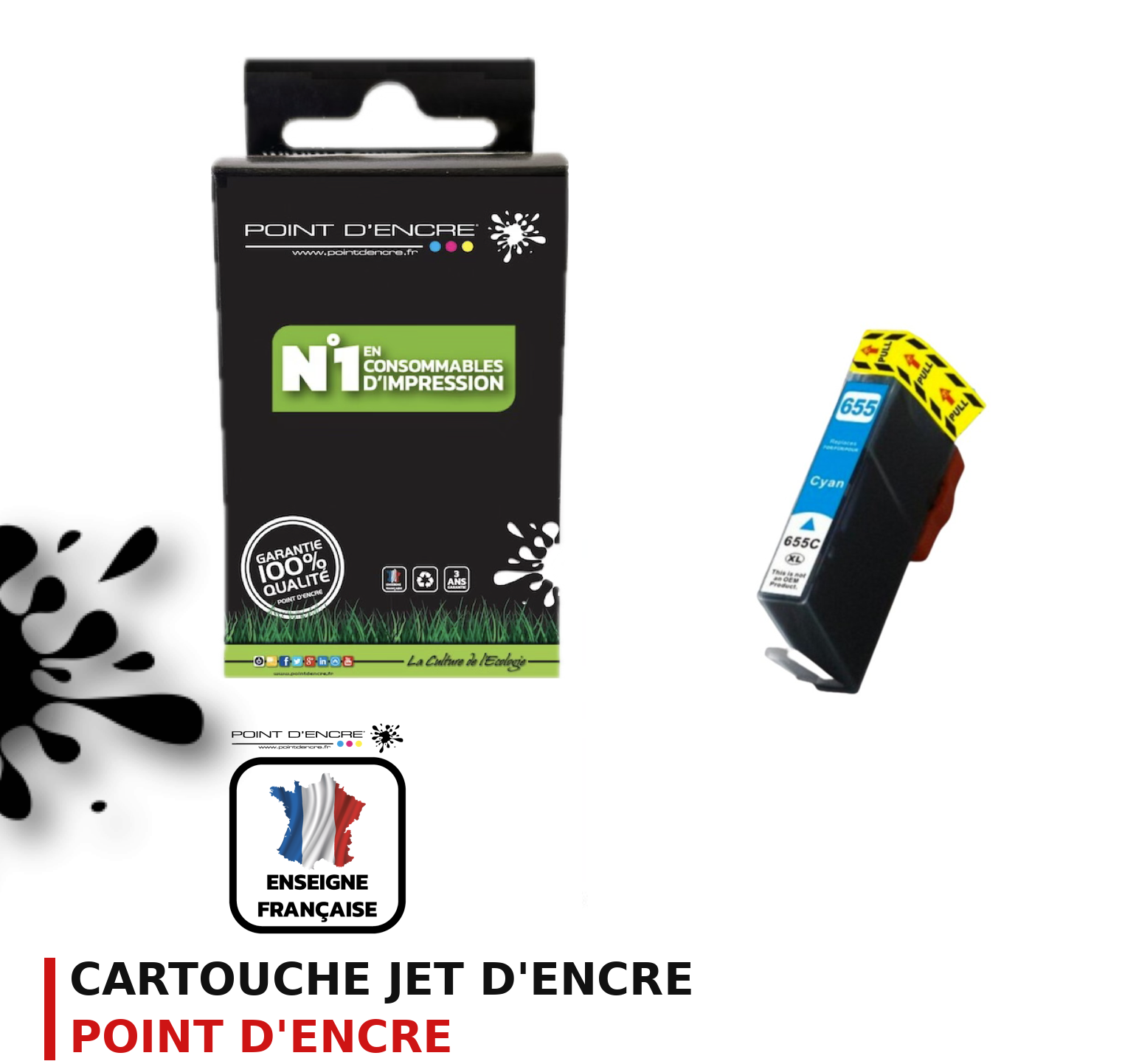 Cartouche d'encre POINT D'ENCRE Hp 655XL — CYAN