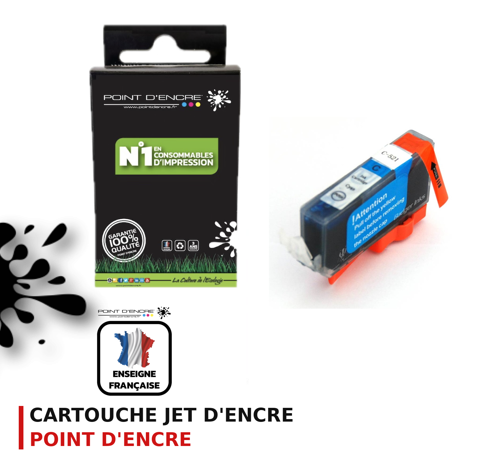 Cartouche d'encre POINT D'ENCRE Canon 521 — CYAN
