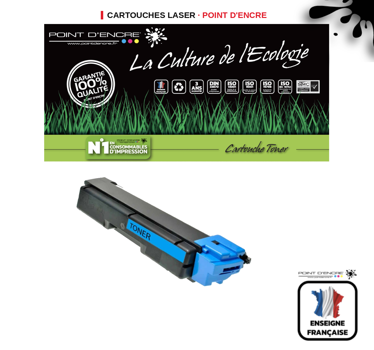 Cartouche laser POINT D'ENCRE Kyocera TK580C — CYAN