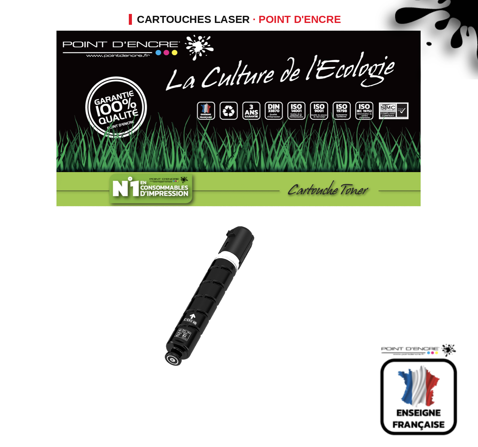 Cartouche laser POINT D'ENCRE Canon CEXV48 — NOIR