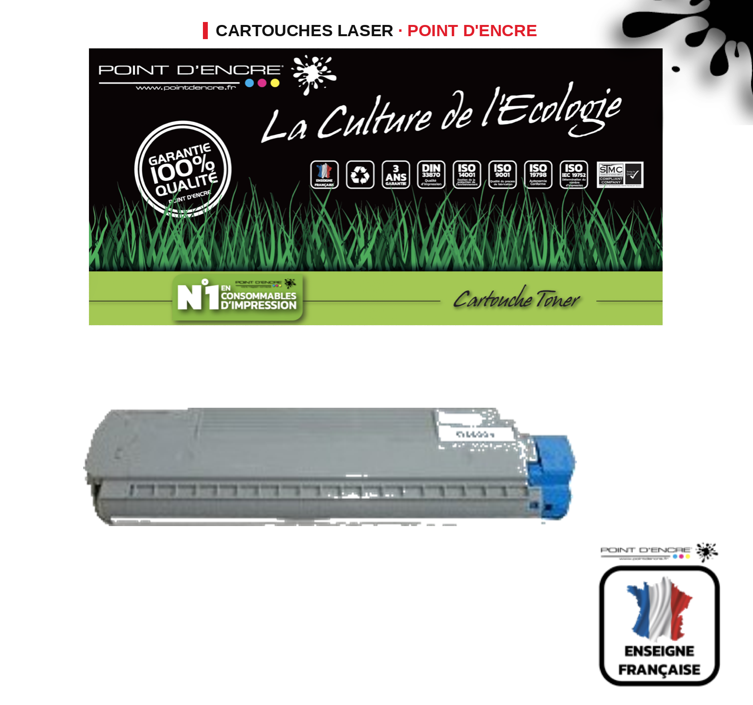Cartouche laser POINT D'ENCRE Oki C8600 — JAUNE