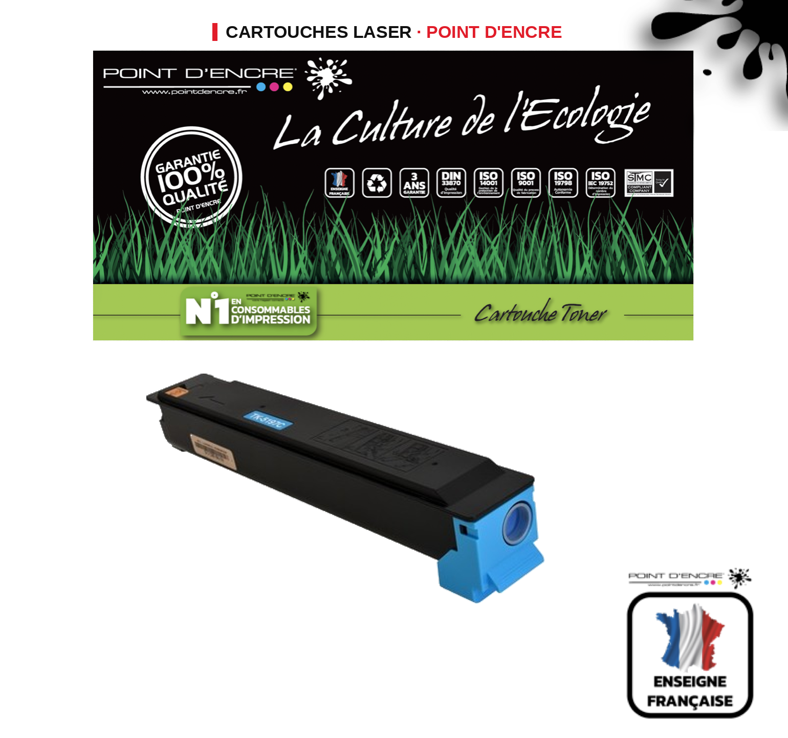 Cartouche laser POINT D'ENCRE Kyocera 5195C — CYAN