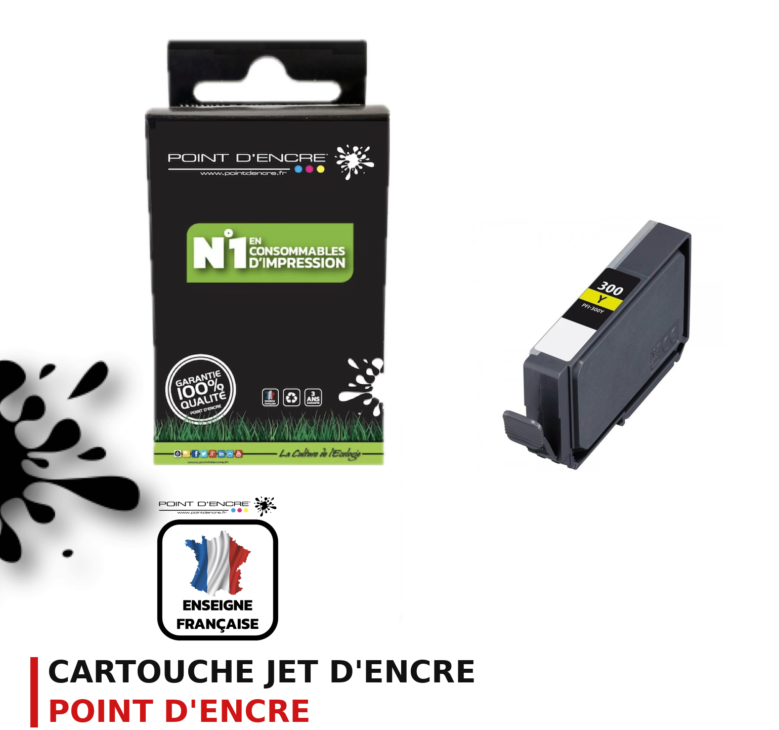 Cartouche d'encre POINT D'ENCRE Canon PFI300 — JAUNE