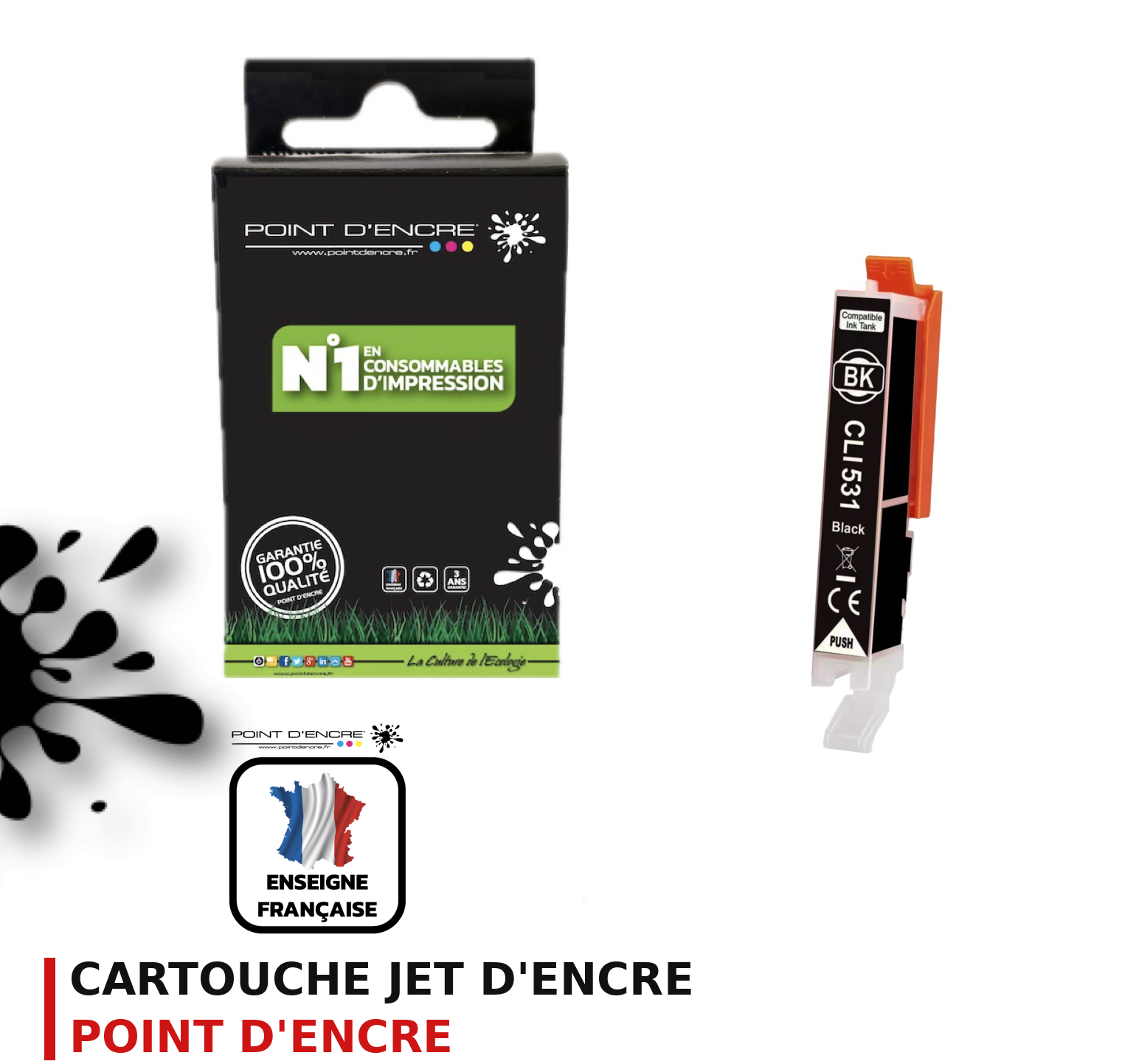 Cartouche d'encre POINT D'ENCRE Canon 531BK — NOIR