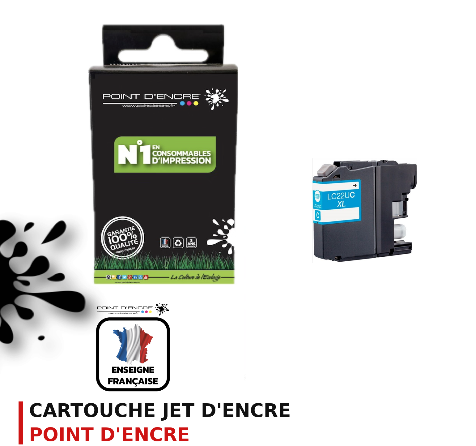 Cartouche d'encre POINT D'ENCRE Brother 22U — CYAN