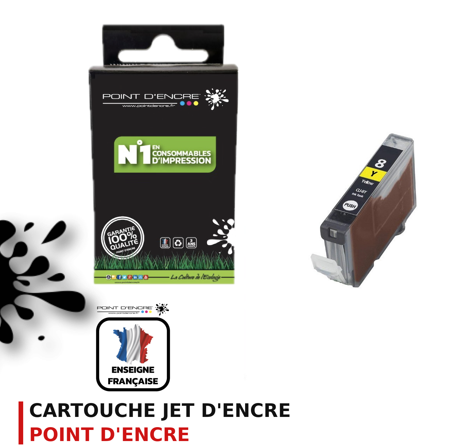 Cartouche d'encre POINT D'ENCRE Canon CLI8 — JAUNE