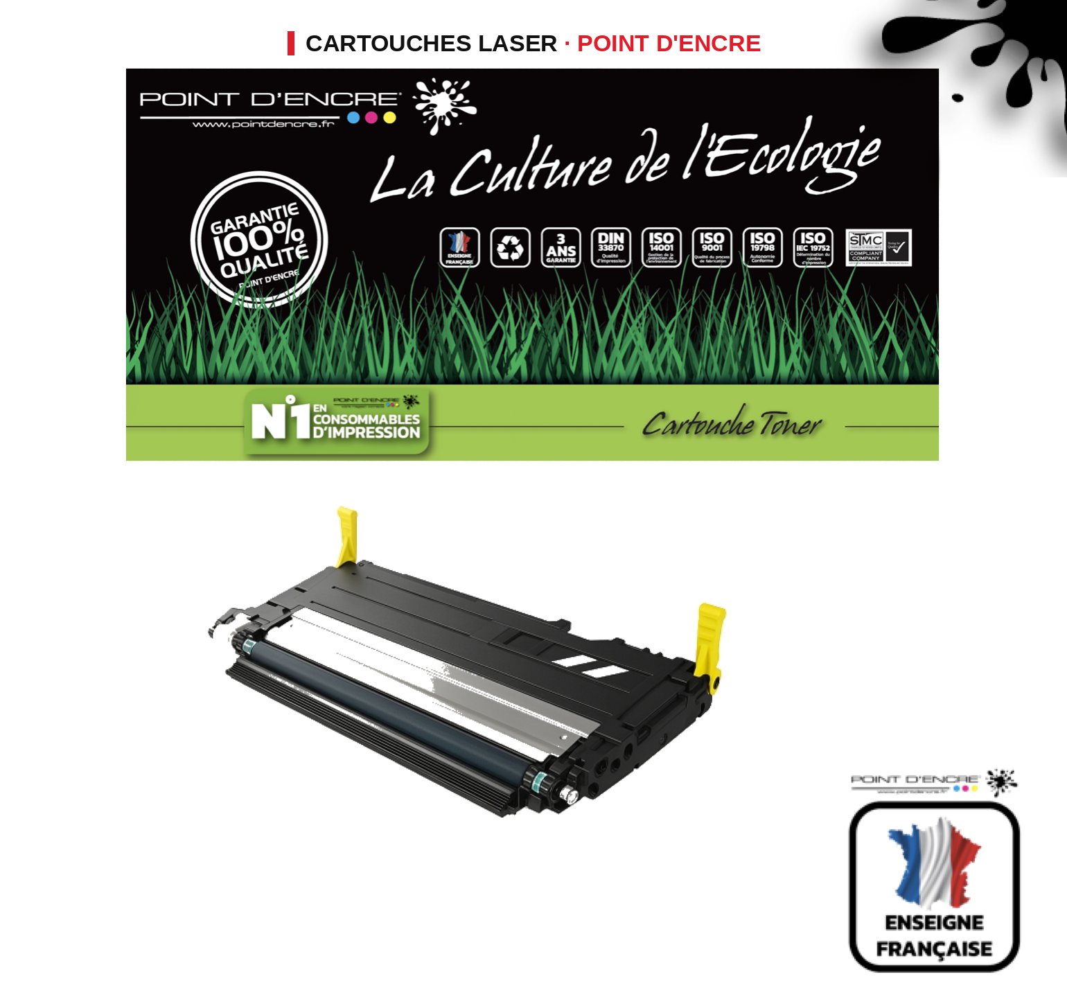 Cartouche laser POINT D'ENCRE Hp W2072A — JAUNE