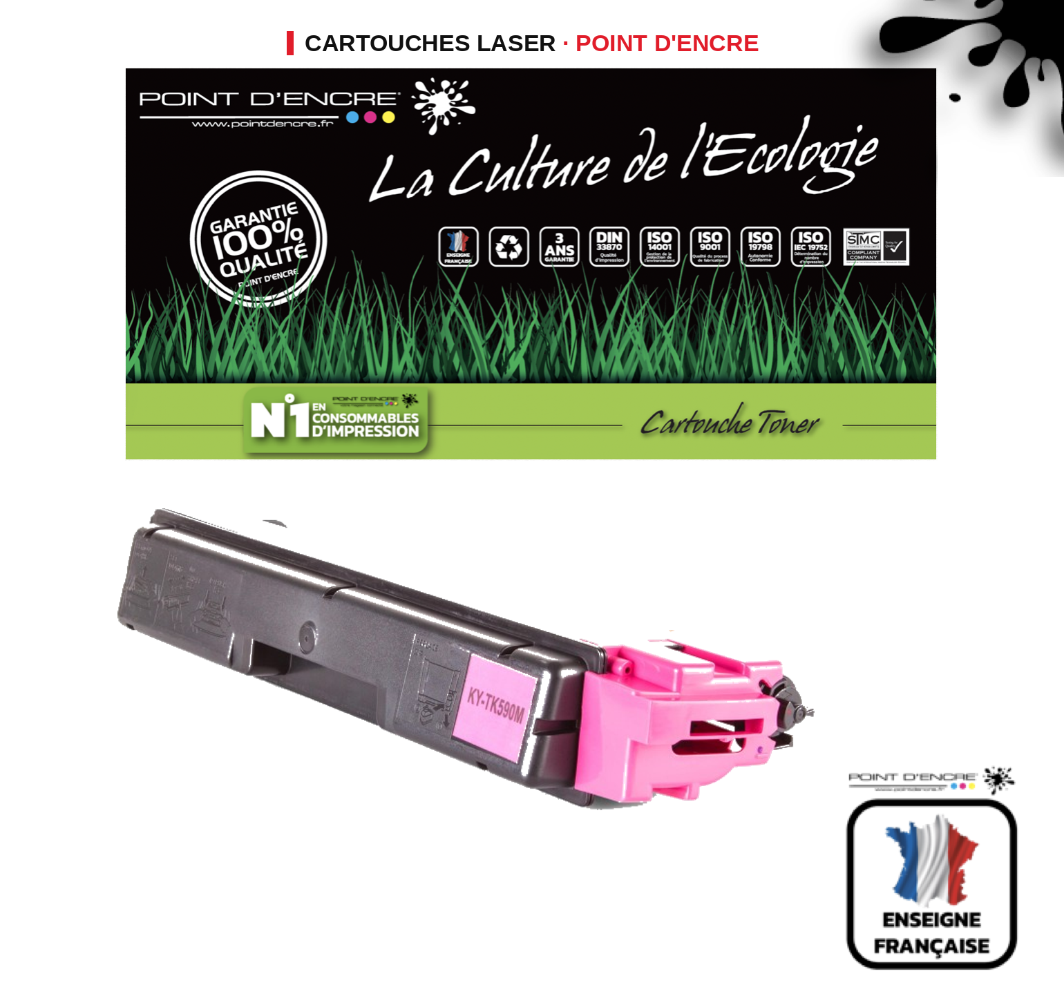 Cartouche laser POINT D'ENCRE Kyocera TK590M — MAGENTA