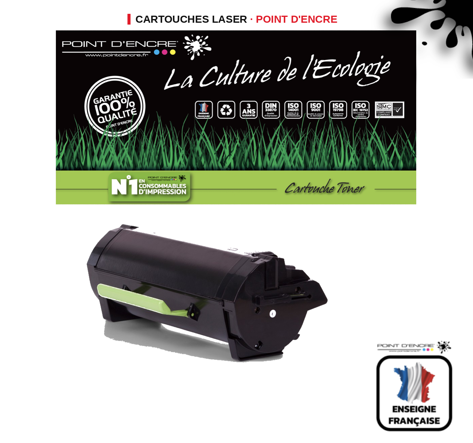 Cartouche laser POINT D'ENCRE Lexmark 60F2X00 — NOIR