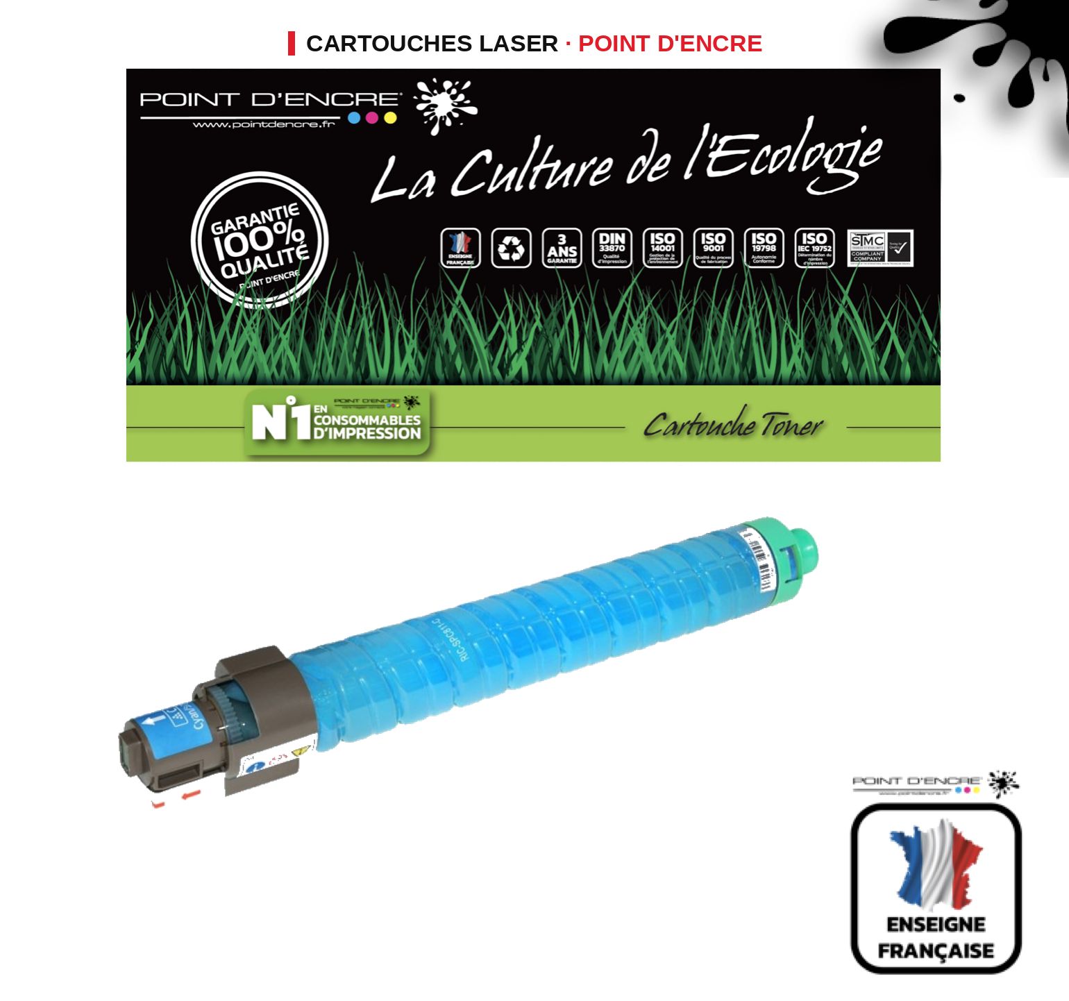 Cartouche laser POINT D'ENCRE Ricoh C306 — CYAN