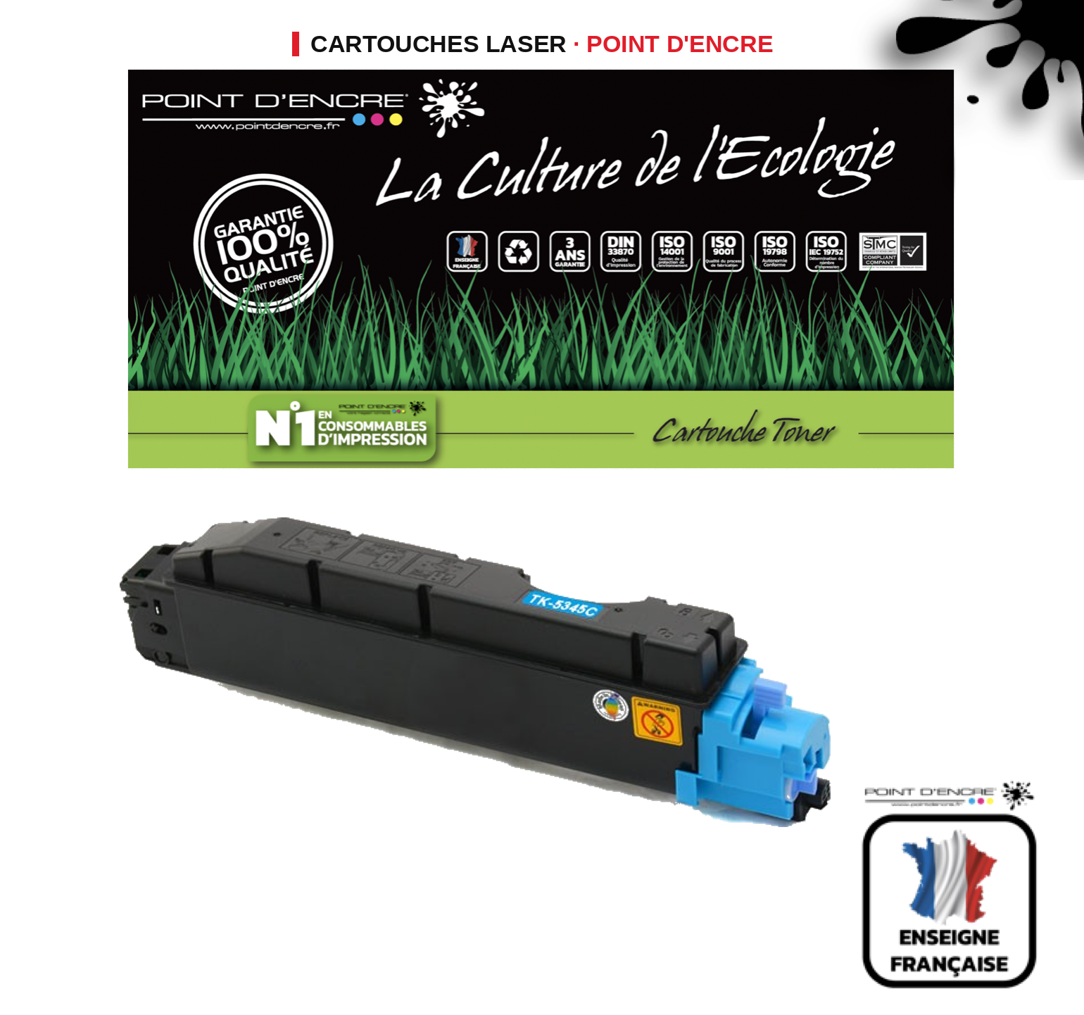 Cartouche laser POINT D'ENCRE Kyocera TK5345 — CYAN
