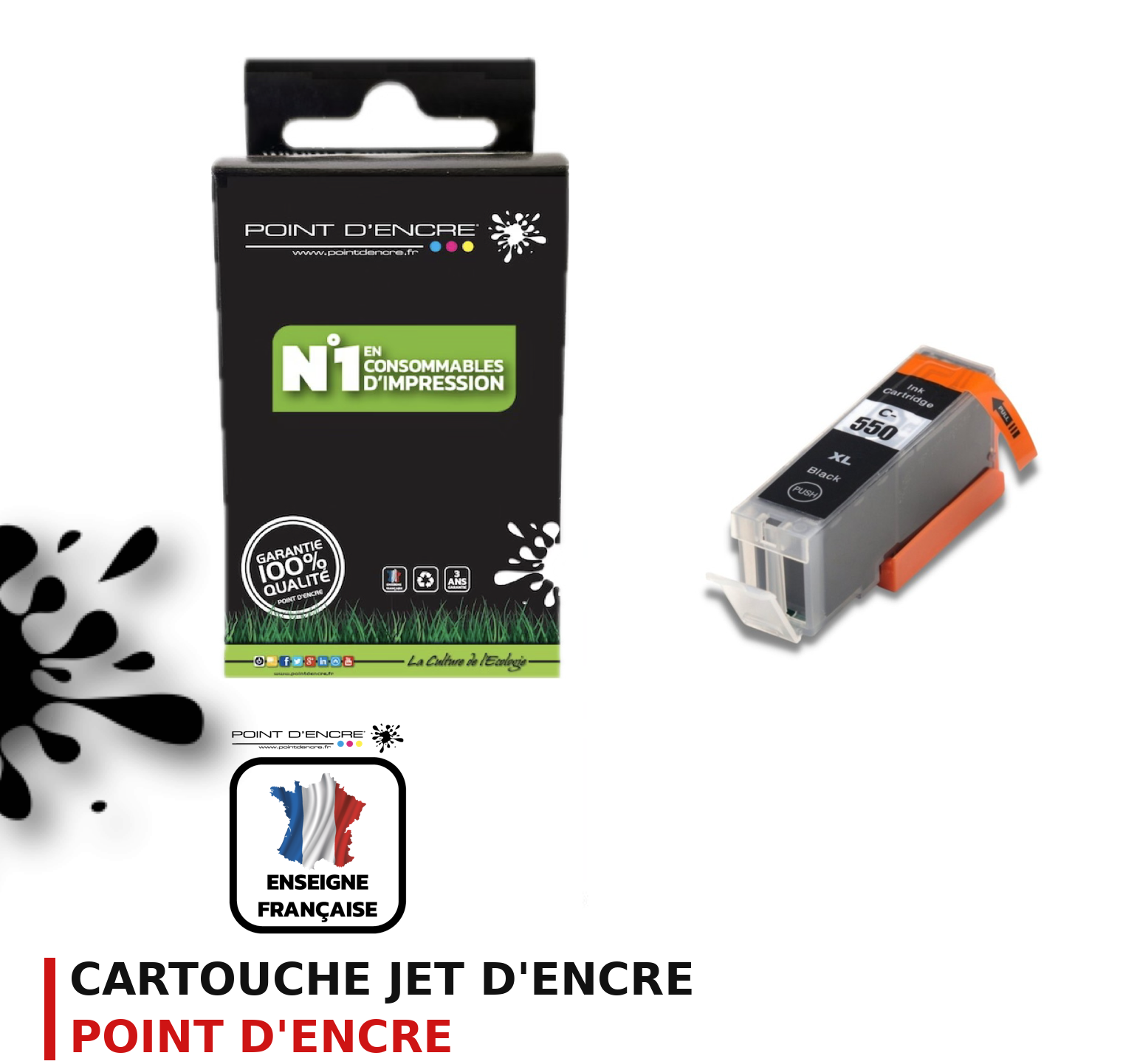 Cartouche d'encre POINT D'ENCRE Canon 550BK — NOIR