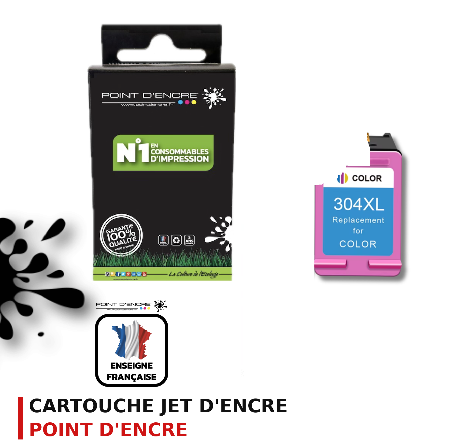 Cartouche d'encre POINT D'ENCRE Hp 304XL — COULEUR
