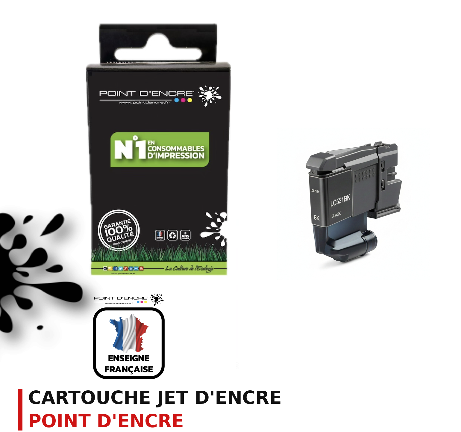 Cartouche d'encre POINT D'ENCRE Brother LC521 — NOIR