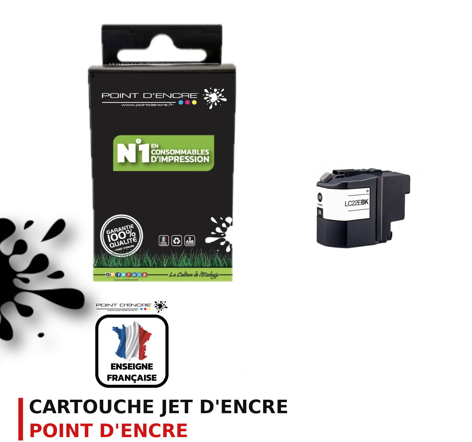 Cartouche d'encre POINT D'ENCRE Brother LC22E — NOIR