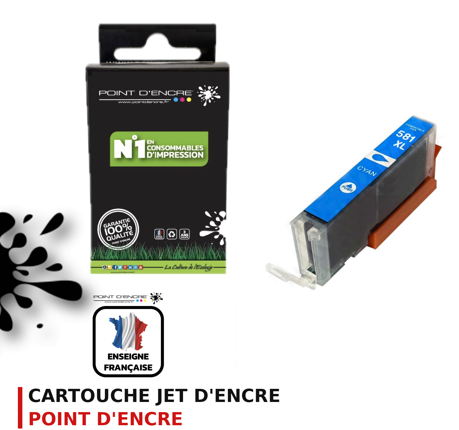 Cartouche d'encre POINT D'ENCRE Canon 581 — CYAN