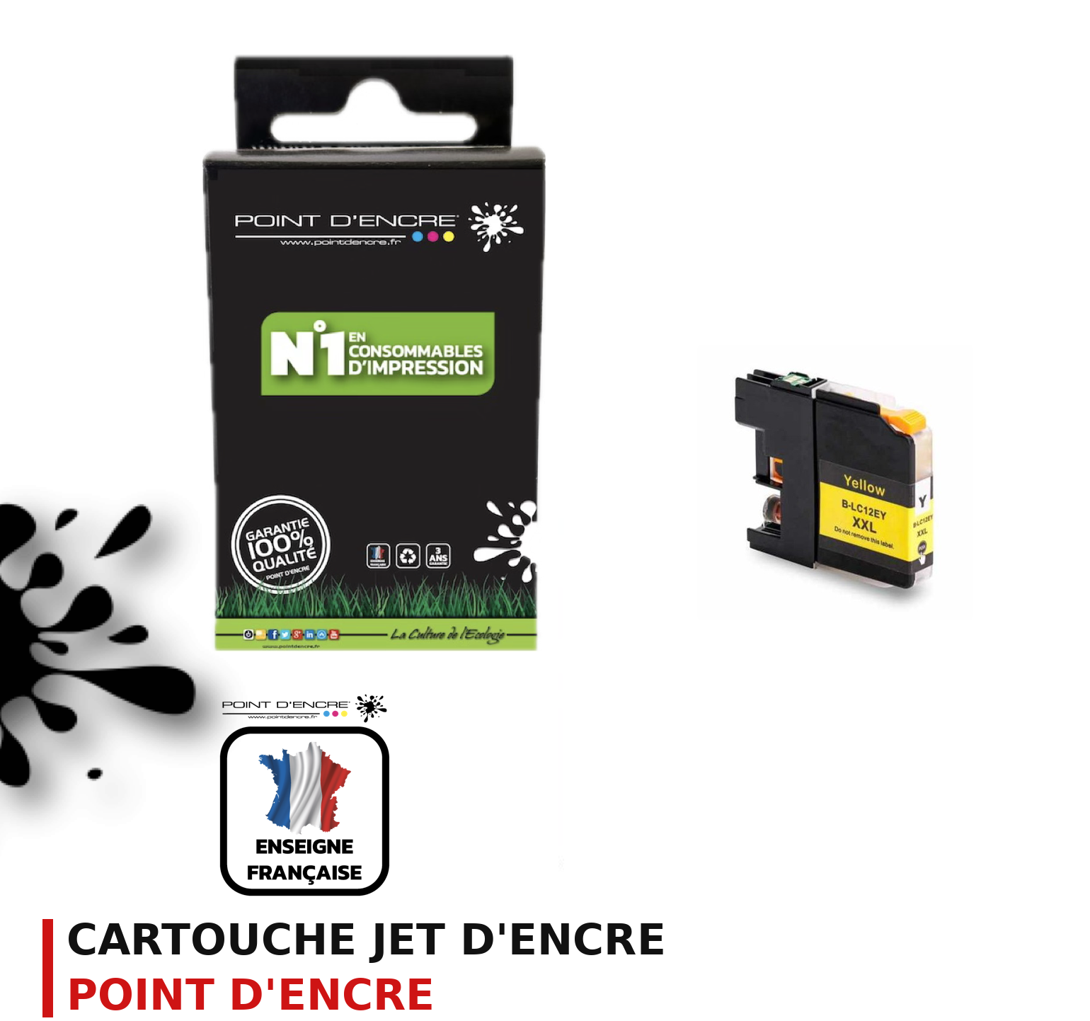 Cartouche d'encre POINT D'ENCRE Brother LC12E — JAUNE
