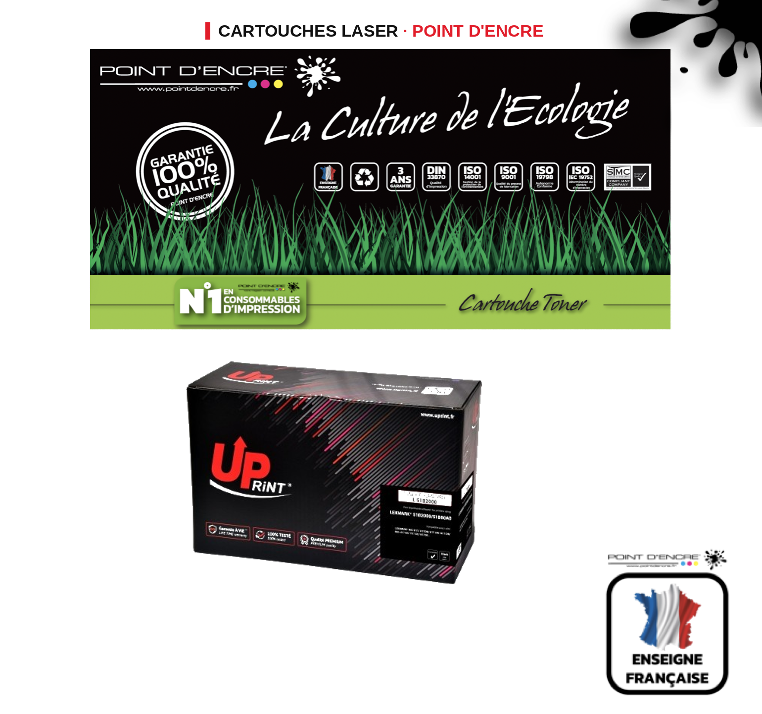 Cartouche laser POINT D'ENCRE Lexmark 51B2000 — NOIR