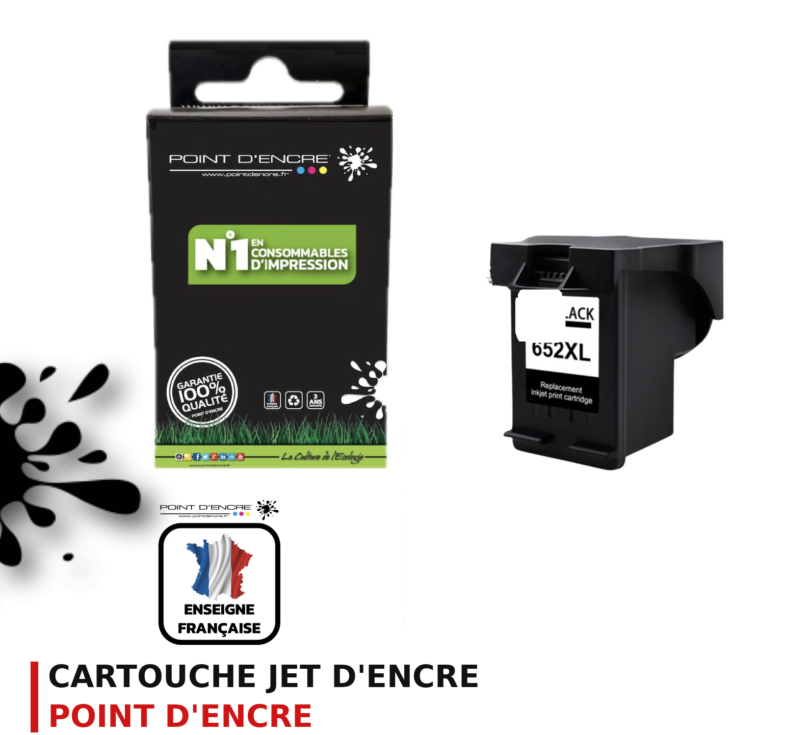 Cartouche d'encre POINT D'ENCRE Hp 652XL — NOIR