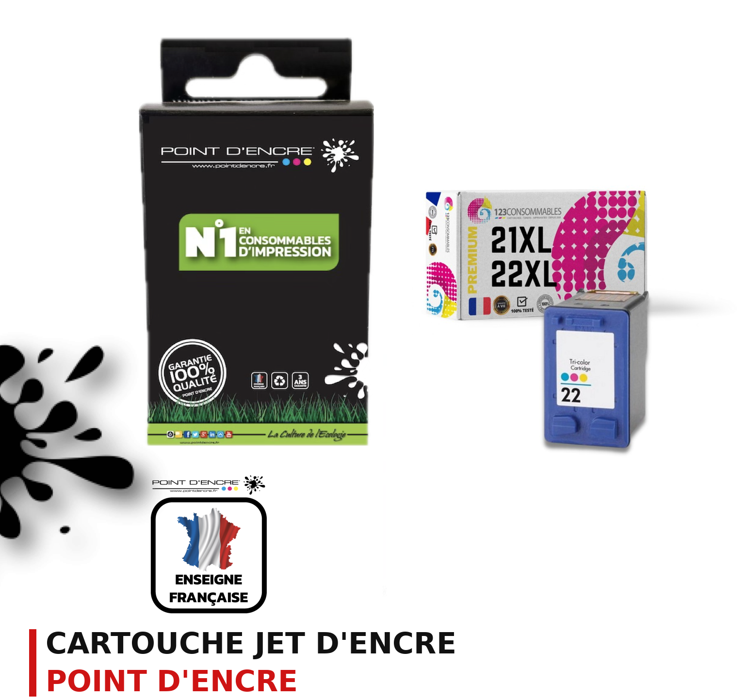 Cartouche d'encre POINT D'ENCRE Hp 22XL — COULEUR