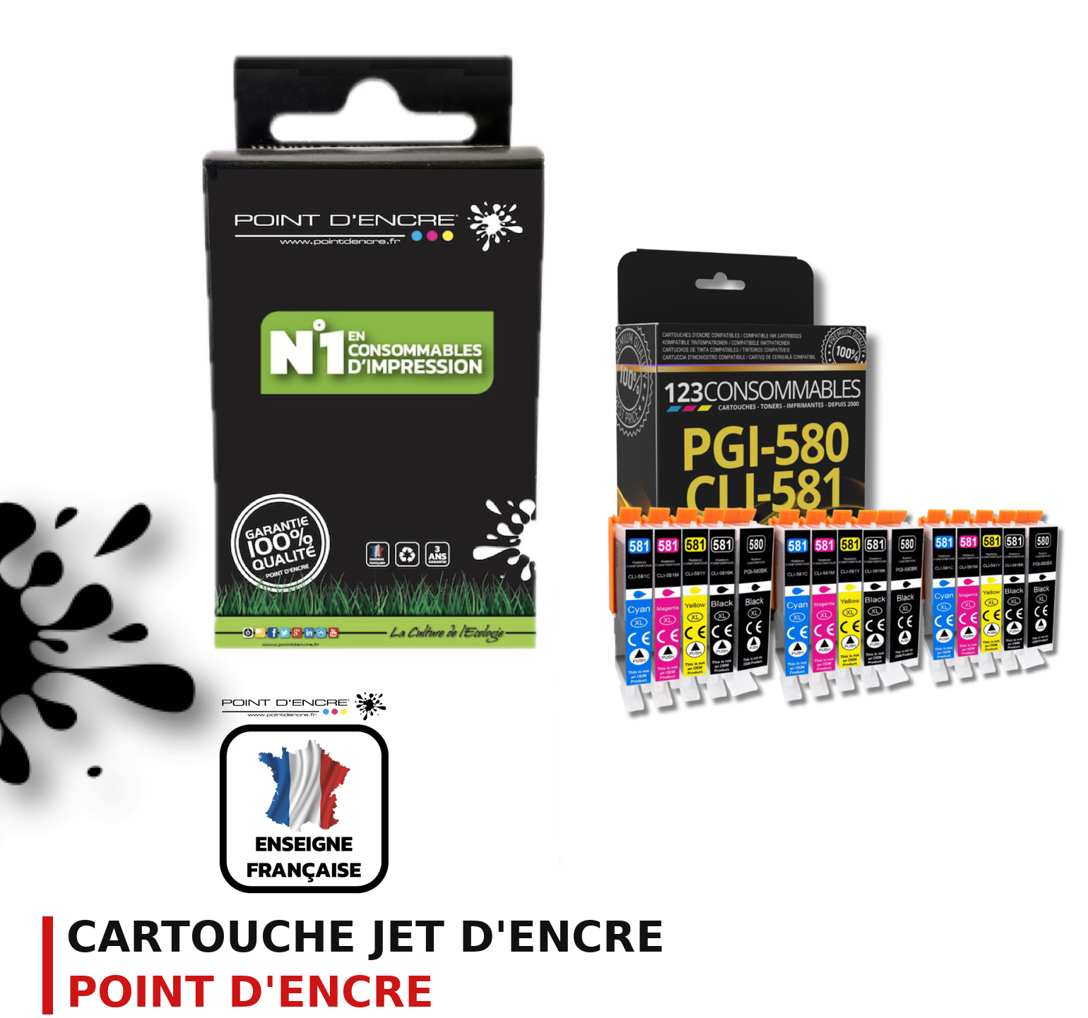 Cartouche d'encre POINT D'ENCRE Canon 580 — PACK