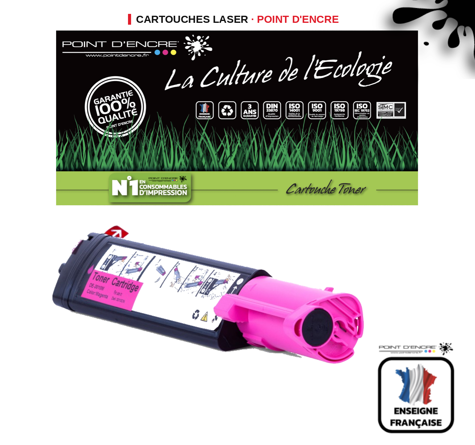 Cartouche laser POINT D'ENCRE Dell 3000 — MAGENTA