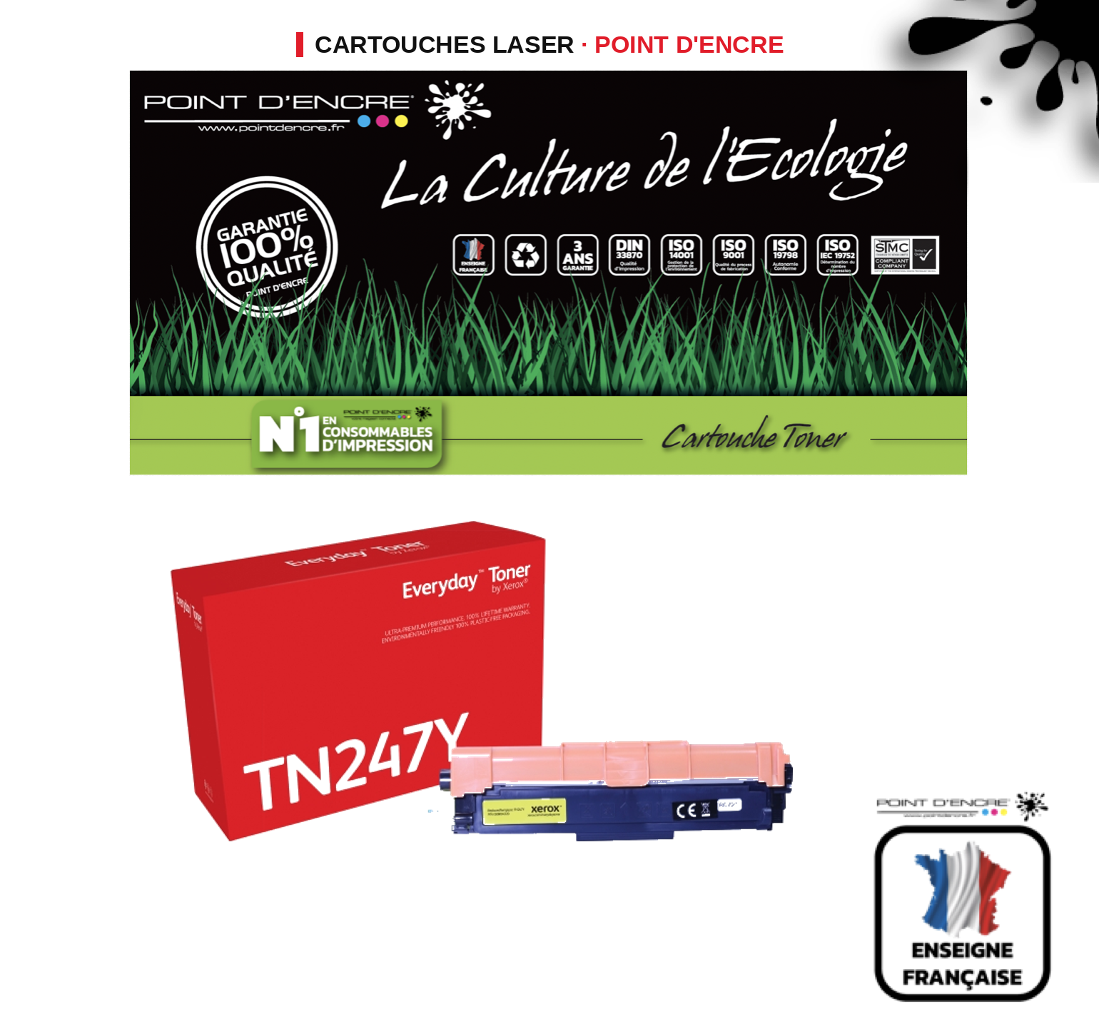Cartouche laser POINT D'ENCRE Brother TN247 — JAUNE