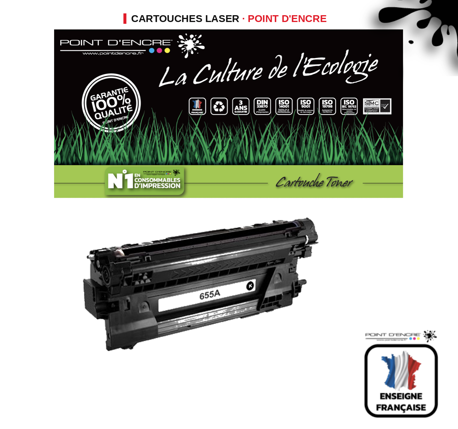 Cartouche laser POINT D'ENCRE Hp 655A — NOIR
