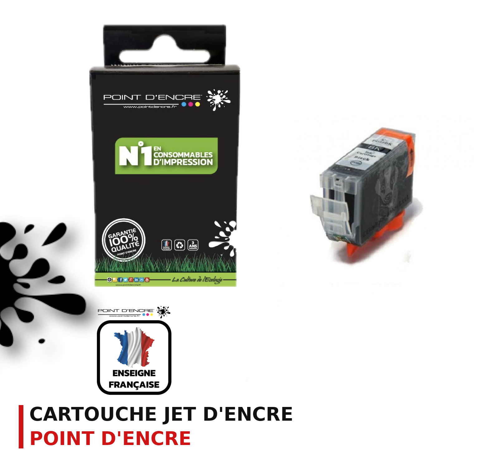 Cartouche d'encre POINT D'ENCRE Canon 525 — NOIR