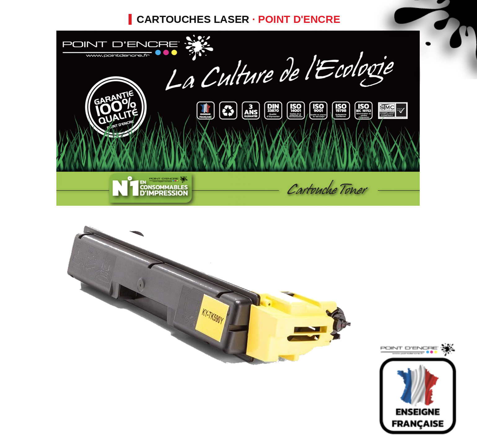 Cartouche laser POINT D'ENCRE Kyocera TK590Y — JAUNE