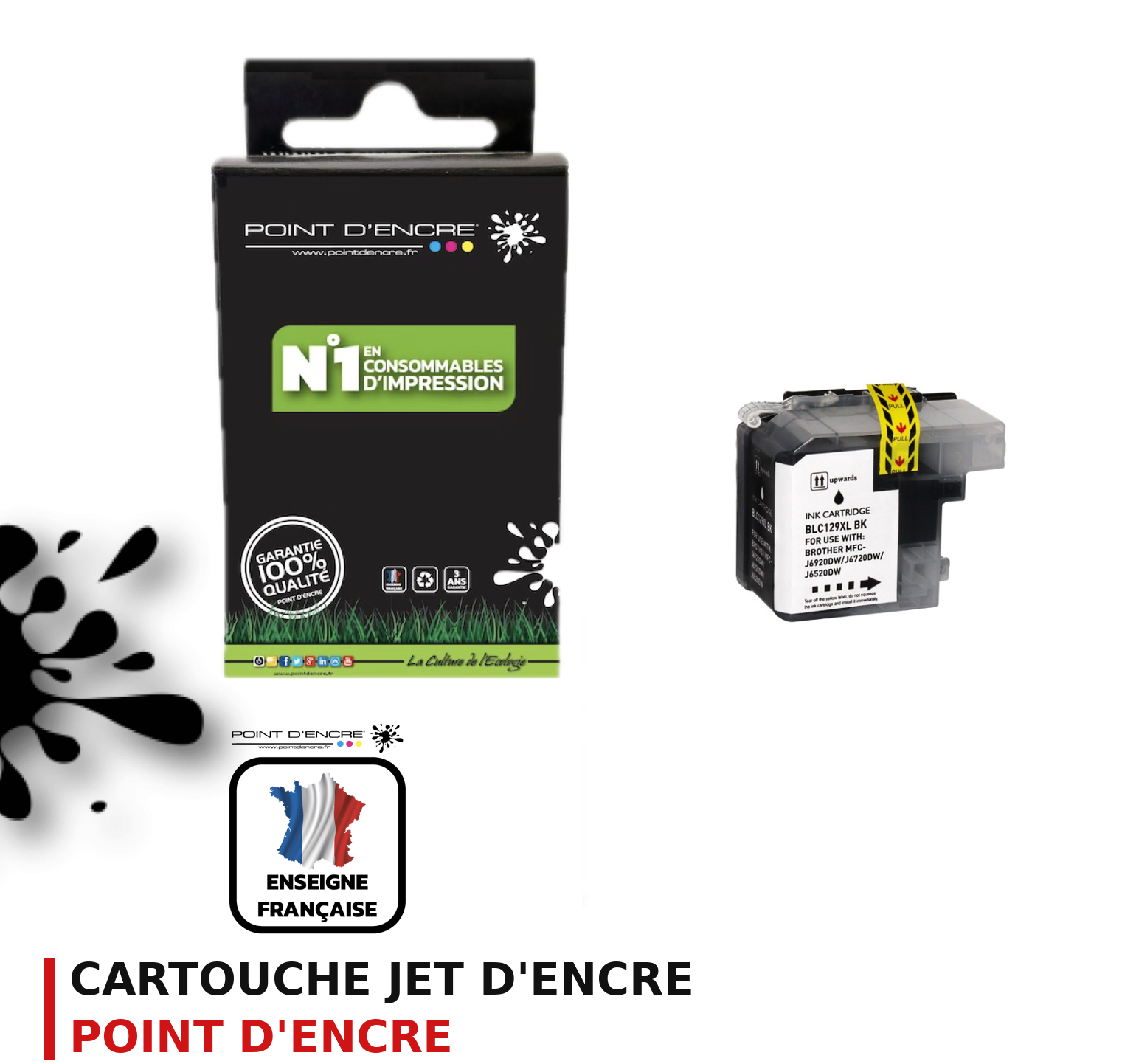 Cartouche d'encre POINT D'ENCRE Brother 129XLBK — NOIR