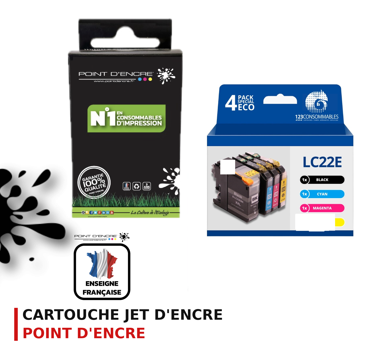 Cartouche d'encre POINT D'ENCRE Brother 22E — PACK