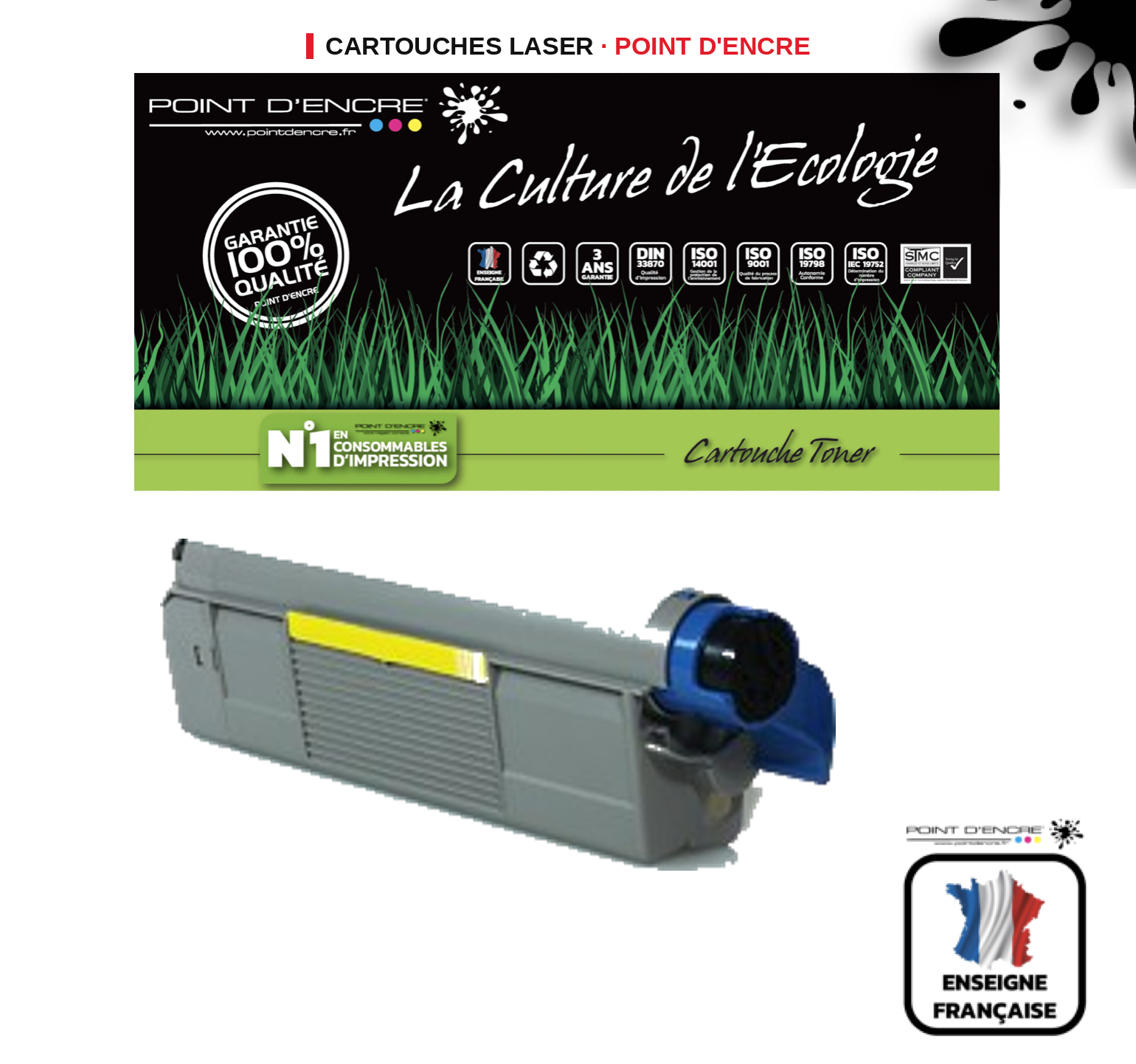 Cartouche laser POINT D'ENCRE Oki C712 — JAUNE
