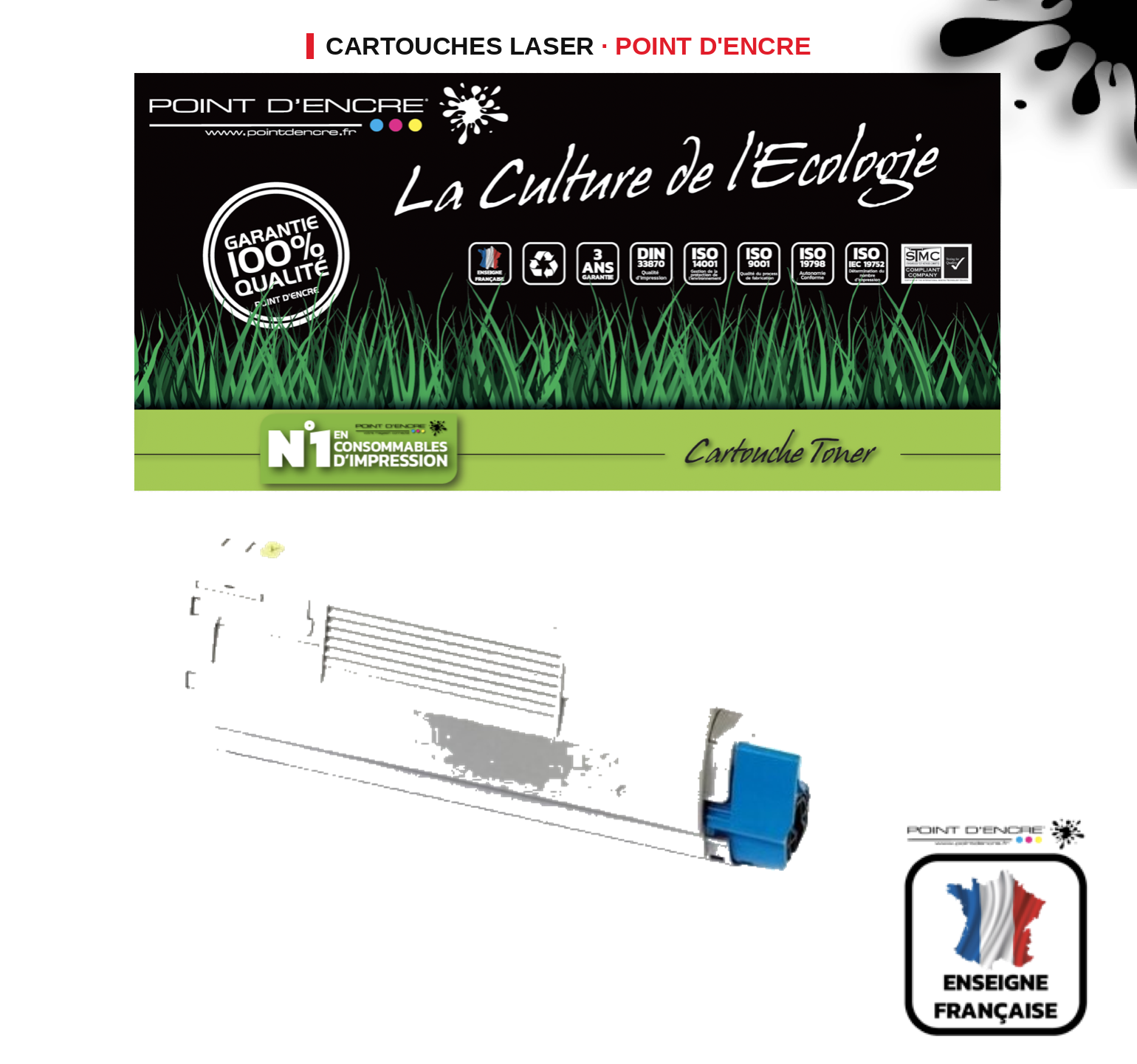 Cartouche laser POINT D'ENCRE Oki C532DN — JAUNE