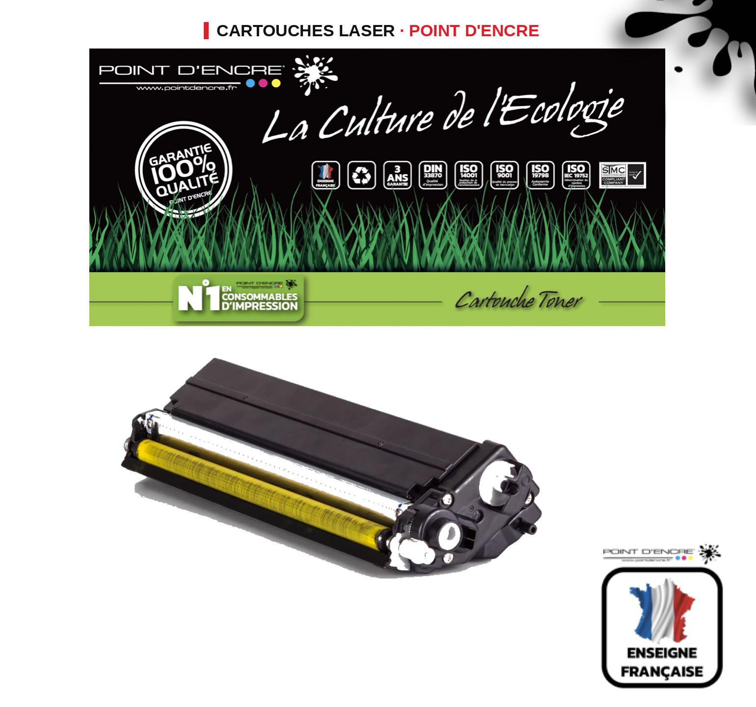 Cartouche laser POINT D'ENCRE Brother 423 — JAUNE