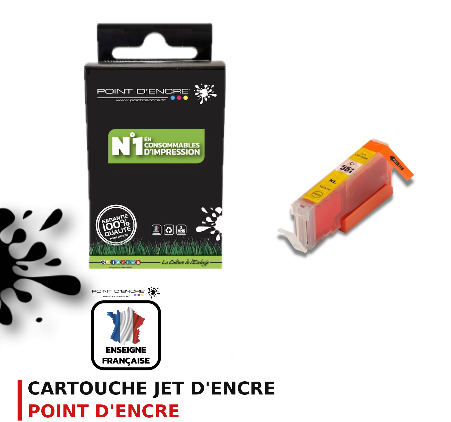 Cartouche d'encre POINT D'ENCRE Canon 551Y — JAUNE