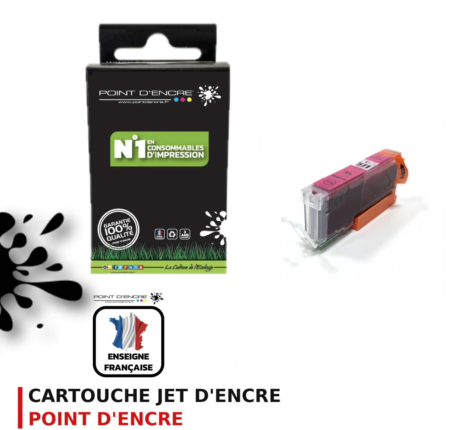 Cartouche d'encre POINT D'ENCRE Canon 571 — MAGENTA