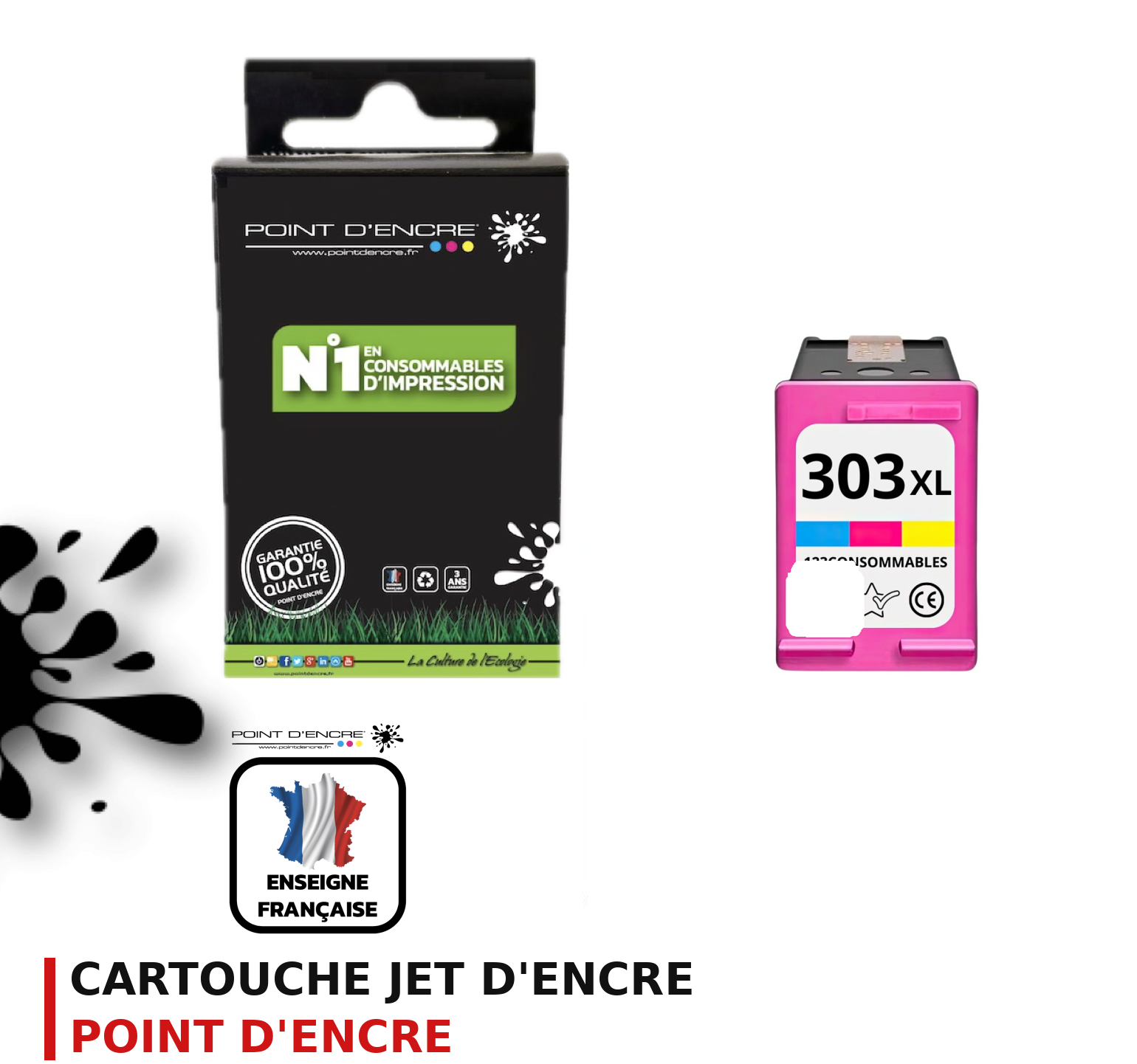 Cartouche d'encre POINT D'ENCRE Hp 303XL — COULEUR