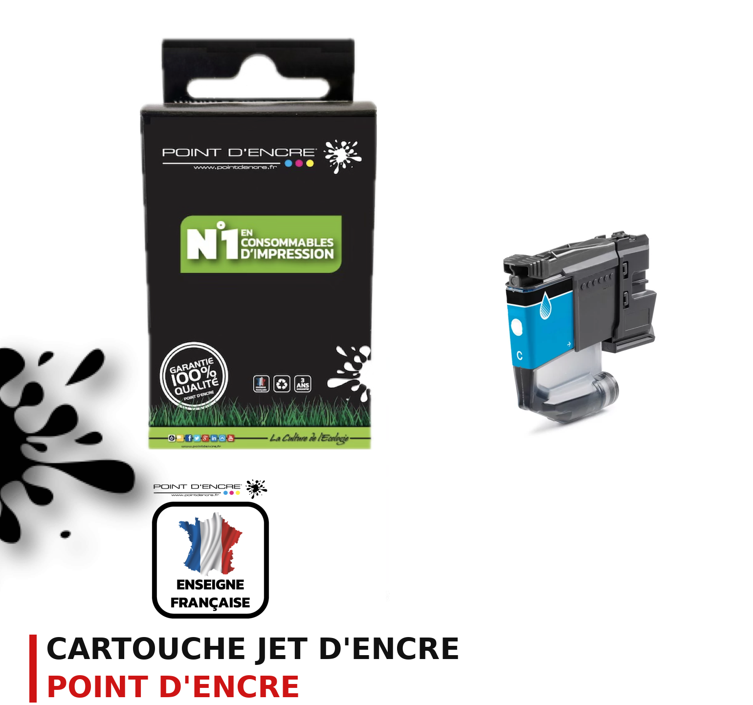 Cartouche d'encre POINT D'ENCRE Brother LC521 — CYAN