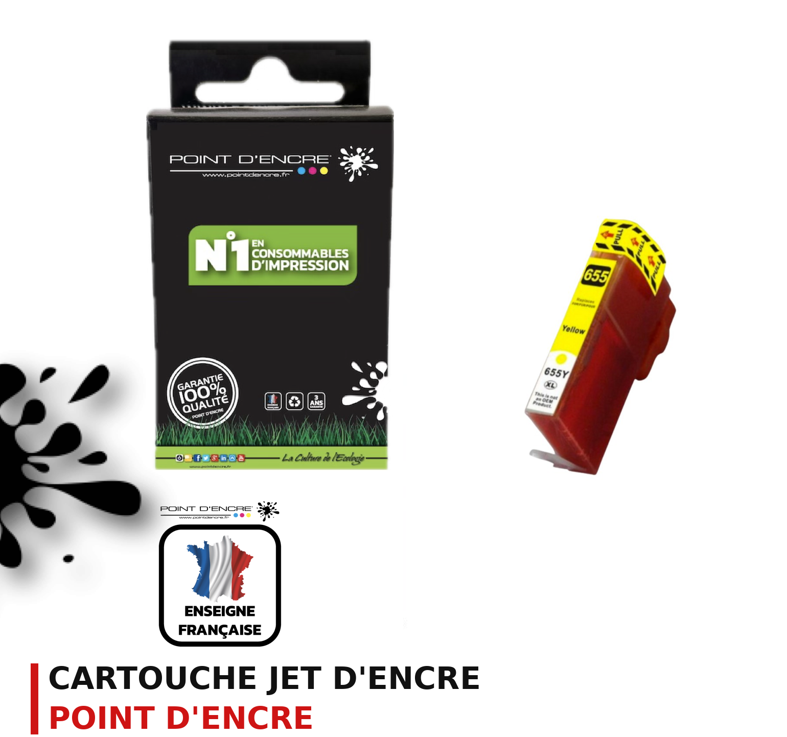 Cartouche d'encre POINT D'ENCRE Hp 655XL — JAUNE