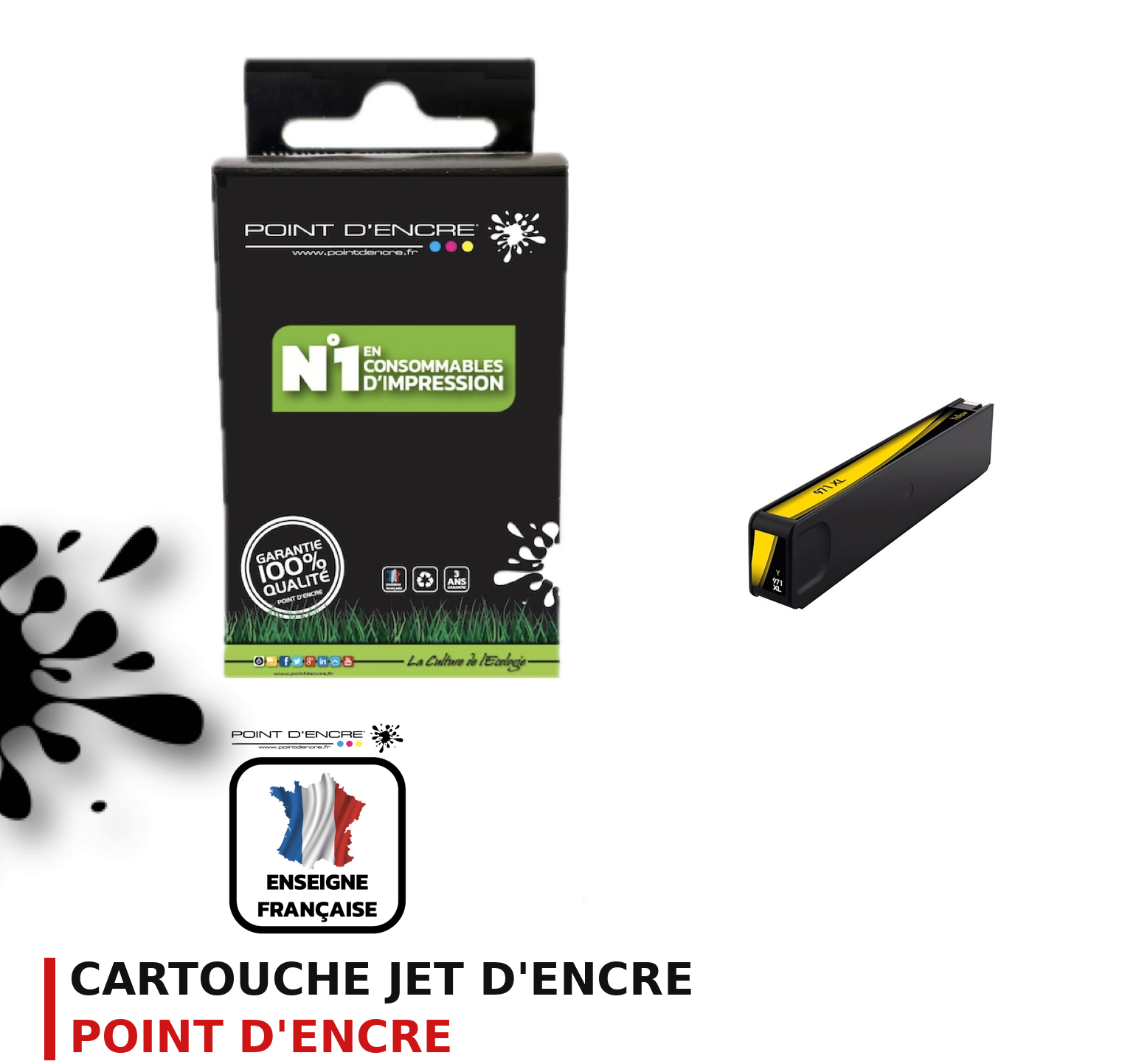 Cartouche d'encre POINT D'ENCRE Hp 971XLY — JAUNE