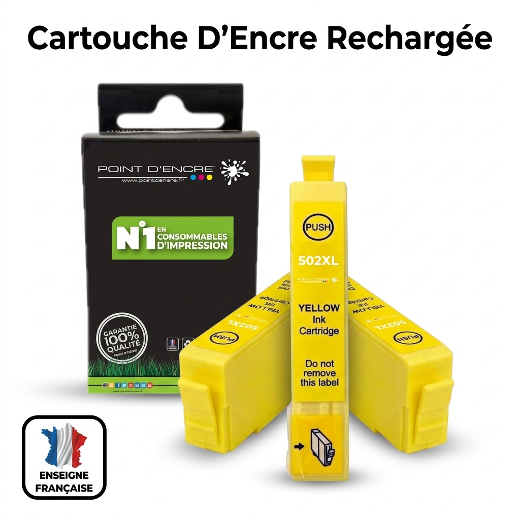 502XL - Jumelles - JAUNE - Grande capacité de Marque Française POINT D'ENCRE Pour imprimante compatible EPSON (cee)