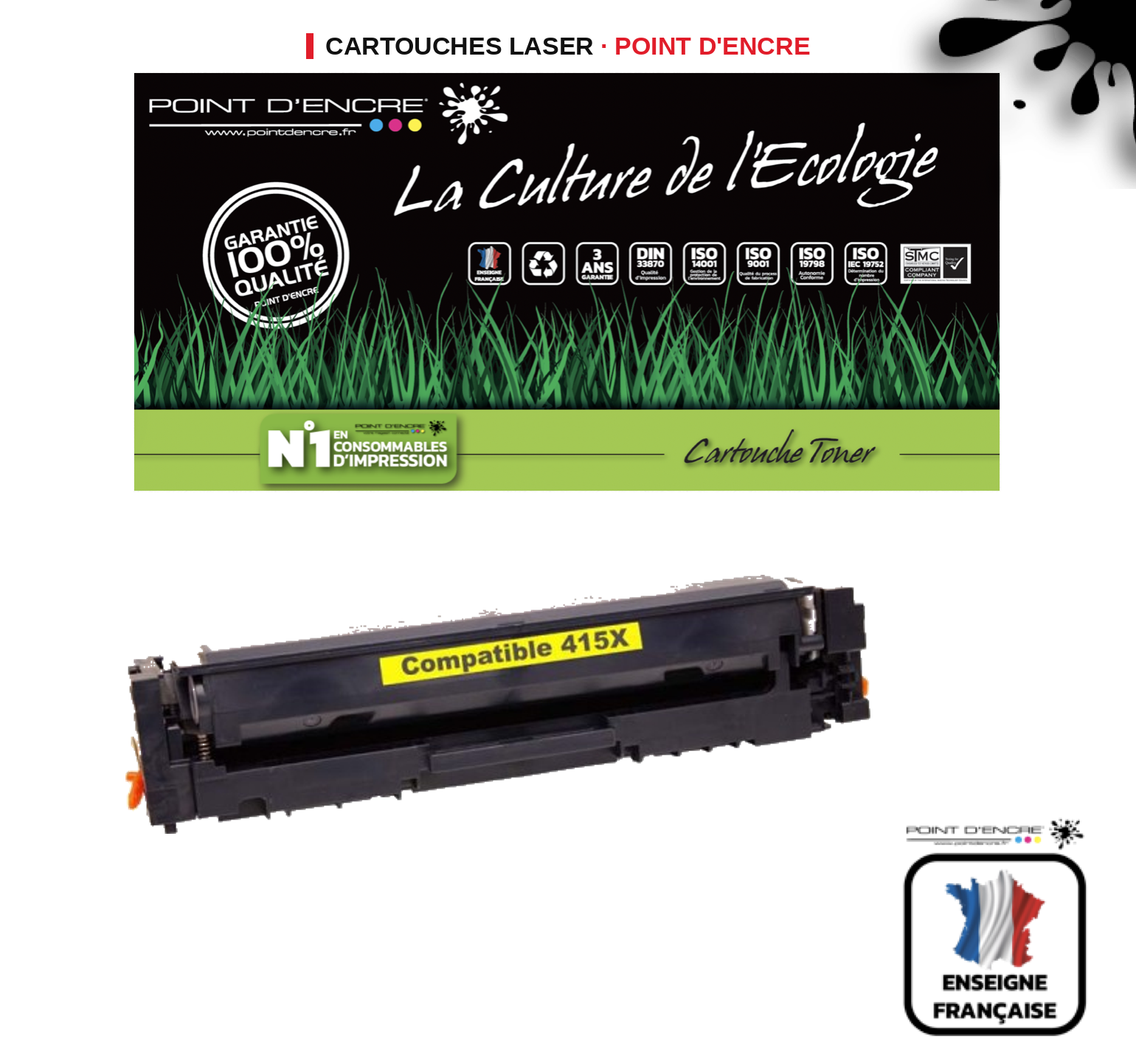 Cartouche laser POINT D'ENCRE Hp 415X — JAUNE